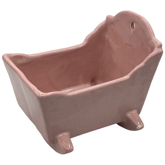 Vintage MCM Haeger Pottery Pastel Pink Baby Cradle Nursery Planter Home Décor - Picture 3 of 13